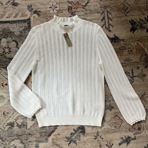 NWT White J. Crew Pointelle Ruffle Sweater XS